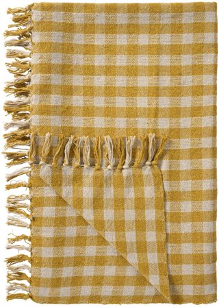 Ib Laursen Bomullspledd Gul/Rutet 130x160