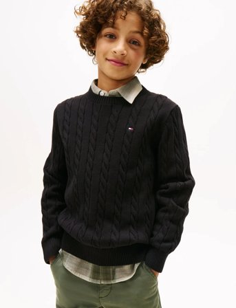 Tommy Hilfiger Cotton Cable Sweater - Black - 128