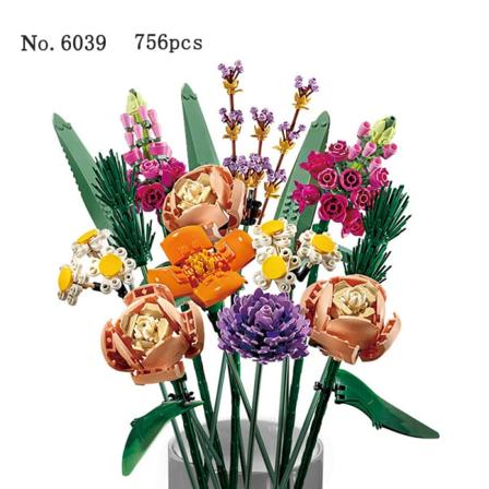 Leksak Gåva Byggkloss Bukett Modell Tegel Alla hjärtans dag Romantisk Blomma Hem Bonsai Dekoration DIY Byggsten Leksak 9075 No Box