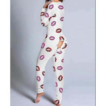 Butt Flap Undertøy Jumpsuit Dame Onesie Pyjamas Rygg Button-dow