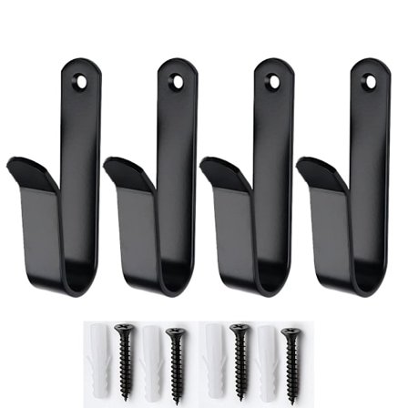 4 Stk. Kraftige Vægkroge, J-formede Garagekroge, Sort, Universelle Skruekroge, Knager, Garderobekroge, Kraftige