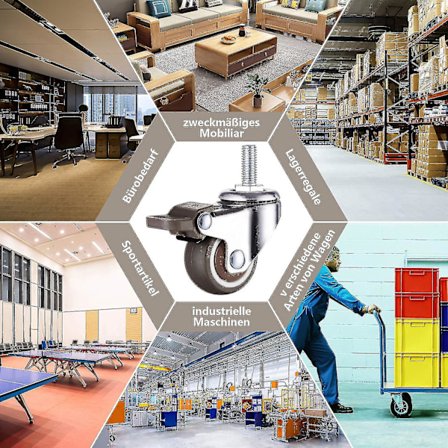 M10 gevindstang gummi heavy duty drejelig hjul til håndvogn, arbejdsborde, møbelhjul, 2 tommer, gevinddiameter: 10mm, længde 25mm, 2stk Wi