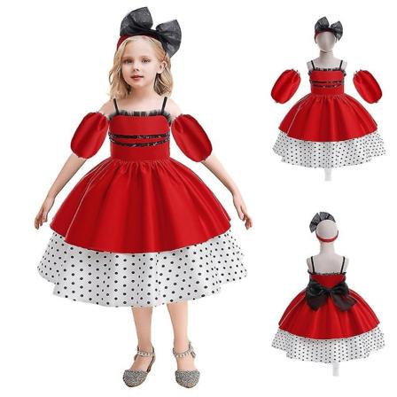 4-9 år Barn Flickor Polka Dots Klänningar+hårband+puffärm Outfit Set Prinsessa Cosplay Halloween Karneval Kläder 4-5 Years