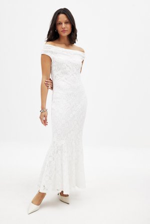 NA-KD Robe mi-longue en dentelle à épaules dénudées - Robes de fête - Blanc - M