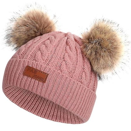 Barn Bebis Pojk Flickor Beanie Hatt Dubbel Pom Pom Bobble Stickad Mössa