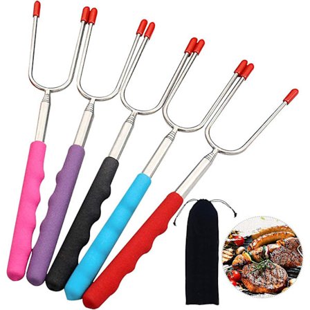 5 Stk. Teleskopiske Grillgafler BBQ Marshmallow Gafler Rustfri Grillpinde til Camping Bålplads og Pølsegrill, A