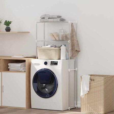 Tvättmaskins hylla med lagring Vit 70 x 27 x 136 cm Aluminium