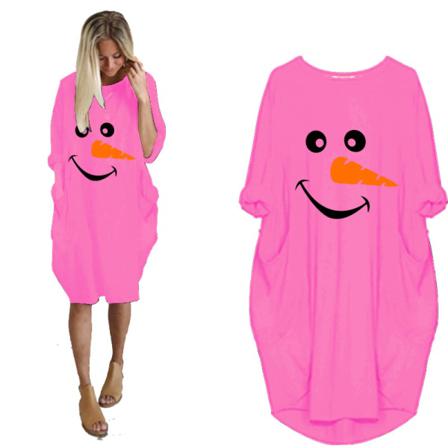 Kvinnor Julklänning Snögubbe Printed Långärmad Klänning