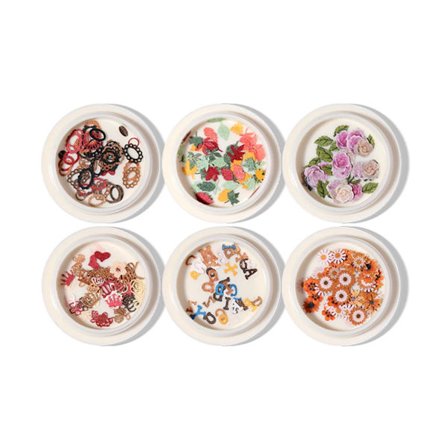 6st Nagelkonst Färg Blomma Fjäril Bokstäver Krona Trämassa Bit Patch DIY Manikyr Glitter Gel Polish Nagelkonst Dekoration~05943