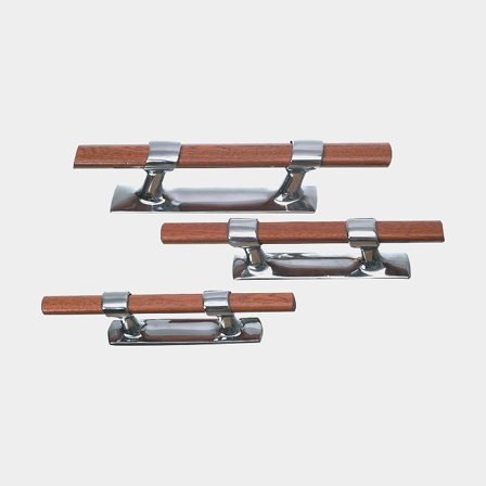 Cornamusa / bolardo para barco Foresti & Suardi Brass Cleat, barra de caoba & latón cromado, 320 mm, (C/C) 140 mm