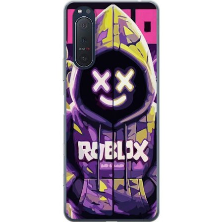 Yhteensopiva Puhelinkuori Sony Sony Xperia 5 II Värikäs Roblox-inspiroima hupparihahmo neoneilla ja maskilla, digitaalinen peli-illustraatio täydel