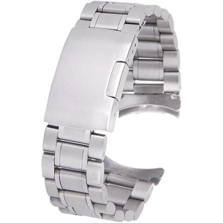 Urverktilbehør - 22mm Solid Lenke Armbånd i Rustfritt Stål med Buede Endestykker og 4 stk. Fjærstenger