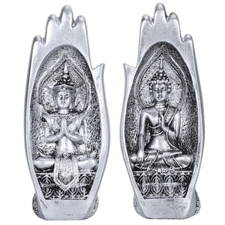Retro Buddha-statyer i harts för vardagsrum, buddhistisk figur, heminredningsprydnad, silver