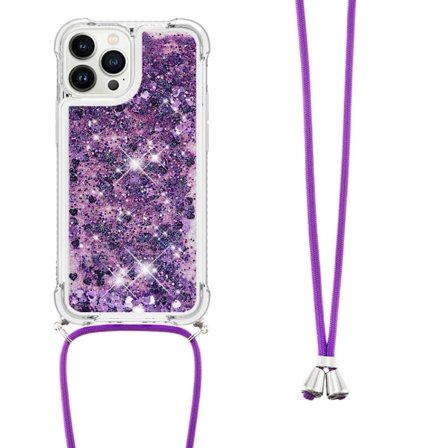 SKALO iPhone 14 Pro Juoksuhiekka Glitter Mobile kaulapanta - Violetti