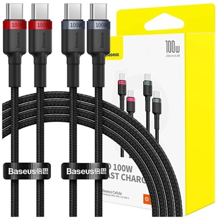 Baseus Cafule USB-C / USB-C kabel 100W 1 m - rød-svart og svart-grå (2 stk)