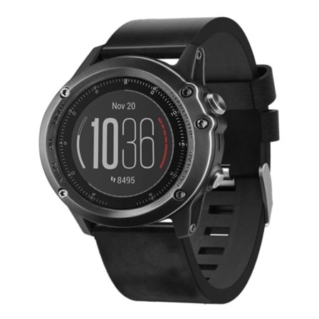 För Garmin Fenix ​​3 Sapphire 26mm läder stålspänne watch