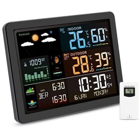 Termometer Hygrometer med Værvarsel, Trådløs Værstasjon med Utendørs Sensor