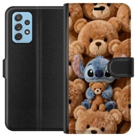 Kompatibelt Lommeboketui til Samsung Galaxy A72 5G Stitch omgitt av brune teddybjørner med en liten teddybjørn i fanget i en søt og koselig kawaii-des