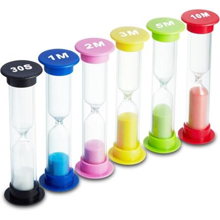 Sand Timer 6 Farger Timeglass Sandglass Sand Klokke Timer 30sek / 1min / 2min / 3min / 5min / 10min (Pakke med 6) Pack of 6