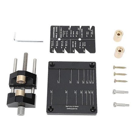 Tarkkuushiontaohjainjärjestelmä, taltan teroitussarja puuntyöstötalttoille ja höylille, teroituskulman kiinnike, teroituskulman ohjain