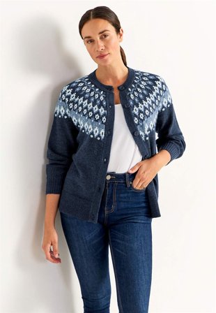 Cellbes of Sweden - Jacquardmönstrad cardigan - blå / mönstrad - för damer - 42/44