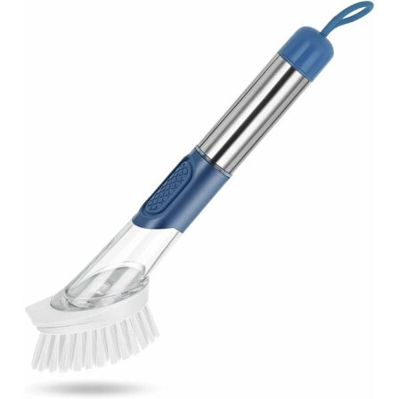 Opvaskbørste med udskifteligt PP-hoved køkkenopvaskbørste rustfrit stål håndtag opvaskbørste opvaskbørste 1 stk. (blå)