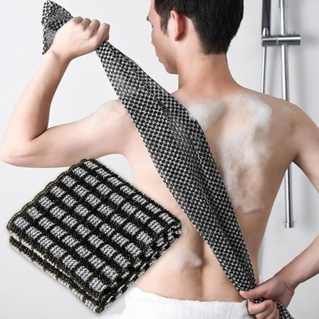 Eksfolierende brusebadshåndklæde til mænd og kvinder - 2-delt rygskrubbesæt ekstra lang sort-B til kropsrensning og massage