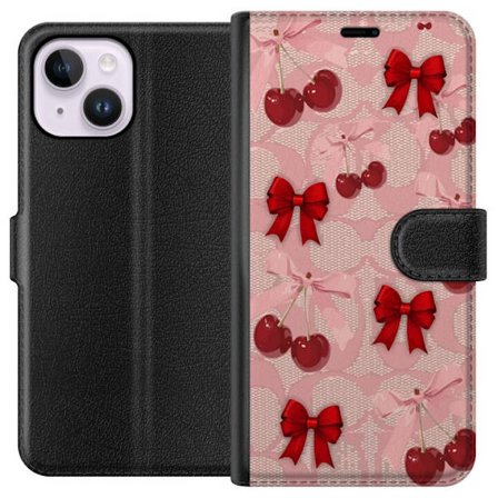 Kompatibel Tegnebogsetui til Apple iPhone 15 Plus Körsbär rosetter