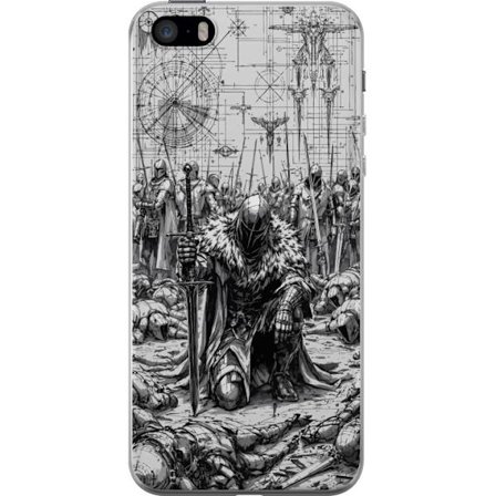 Apple iPhone 5s Läpinäkyvä kuori Keskiaikainen ritari soturi taistelukenttä mustavalkoinen eeppinen sotajoukko miekat synkkä fantasia panssari yk