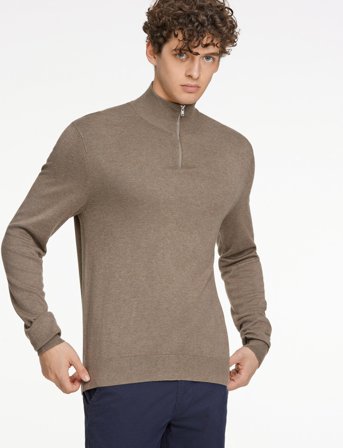 Lindbergh Ecovero Half Zip L/S Knit - Brown - L