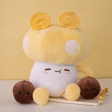 En påse kakor, hjärtformade bön snacks, kuddar, plyschleksaker, en påse fladdermössdockor