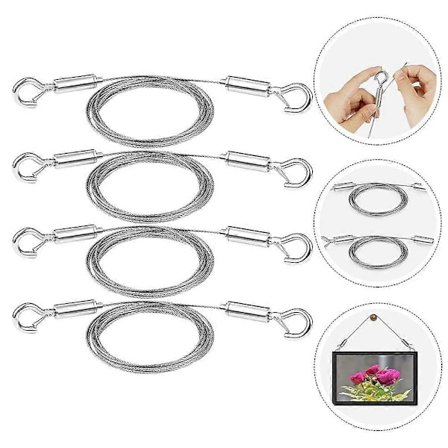 4 stk. Billedophængningswire Justerbar Spejlophængningswire Kraftig Rustfri Stålwire med Kroge