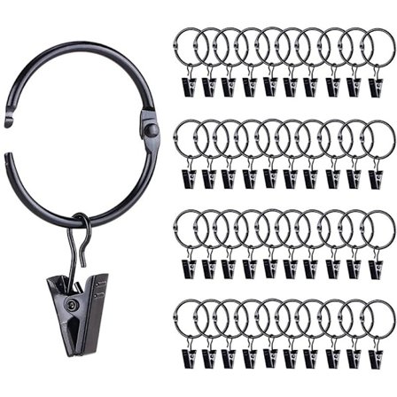 42 Pak Åbnelige Gardinringe med Klips, 1 Tomme Indvendig Diameter, Rustfri Vintage Dekorative Gardiner