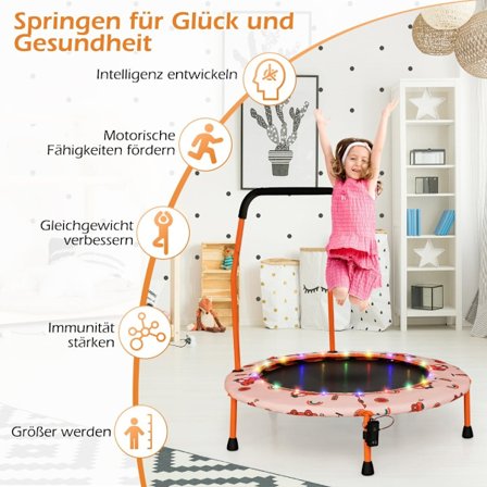 Børne mini trampolin med LED-lys, aftageligt håndtag