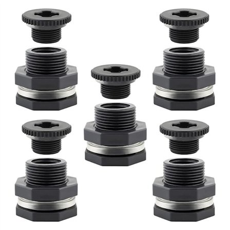 Bulkhead Fitting 3/4 Tommer, 5 PVC Dobbeltgevind Tankforbindelser til Regnfade, Badekar, Svømmebassiner