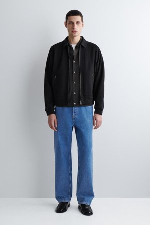 COS Men's Cotton-Jersey Bomber Jacket in Blue