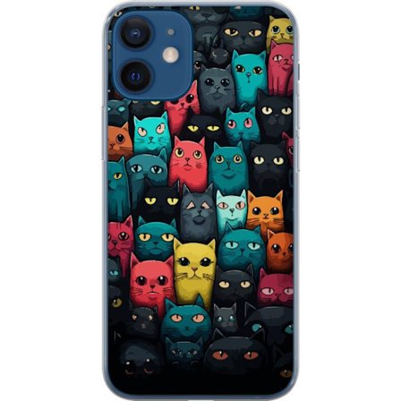 Kompatibelt Mobilskal till Apple Apple iPhone 12 mini Färgglatt kattmönster med många stiliserade katter i olika färger lekfull illustration perfe