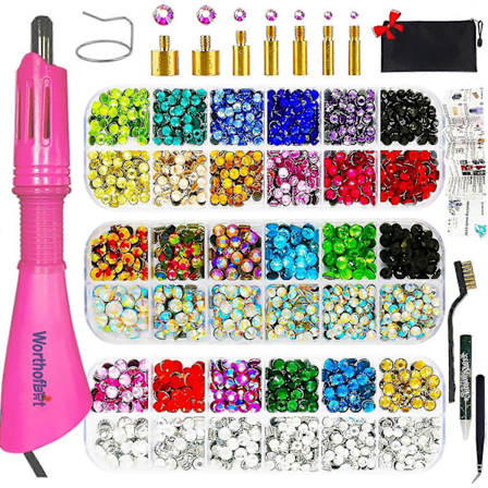 Strass-sättare, applikatorset, Hot Fixed Wand Bedazzler Kit, 4080 st, AB-kristall, Klar, 14 färger, 7 spetsar, 4 ädelstensstorlekar, Pincett, Jewel Pi