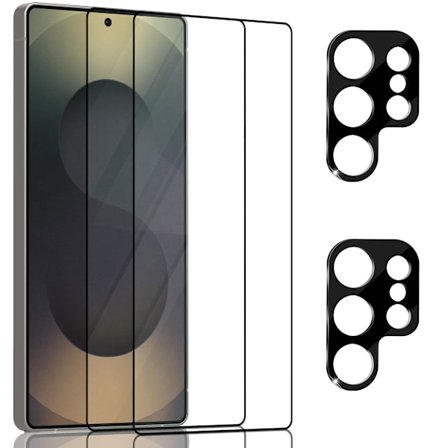 2-Pack Samsung S25 Ultra Näytönsuoja & 2-Pack linssinsuoja - Karkaistu Lasi 9H - Super laatu 3D