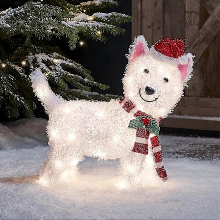 AURA Utendørs Julebelysning Westie Hund Figur Hagedekorasjon (FMY)