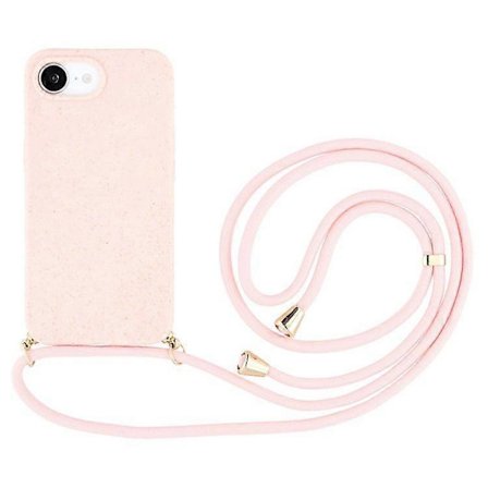 Puhelinkotelo iPhone 16e:lle, biohajoava vehnäolki + TPU-puhelinkuori pitkällä kaulanauhalla
