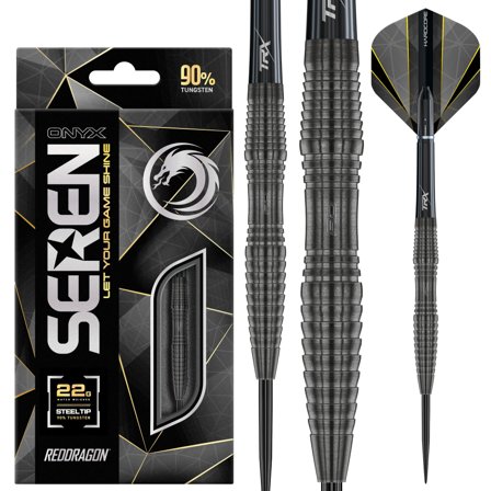 Red Dragon Darts Seren 3 Onyx 90% Tungsten Steel Tip Darts 22g/24g Professional Hardcore Flights - Shadow Black