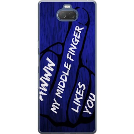 Kompatibelt Mobildeksel til Sony Xperia 10 Plus Mørk typografisk illustrasjon med hjerteform og budskap om vennskap mot dyp blå tretekstur