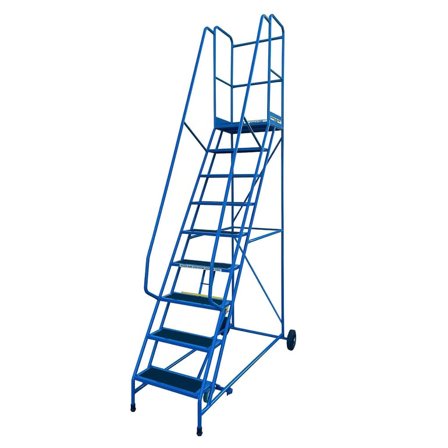 Warehouse safety steps, anti-slip, 9 treads, H 2250 mm, blue