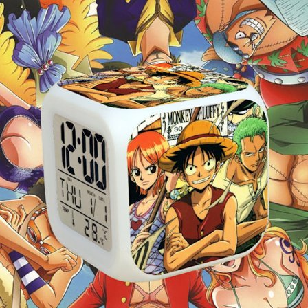 Anime Alarm Clock One Piece LED Kvadratklokke Digital Alarmklokke med Tid, Temperatur, Alarm, Dato