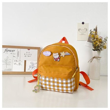 Skolryggsäck för barn, ny rutig söt ryggsäck för dagis, liten klass, mellanmål, skolväska för pojkar och flickor - gul