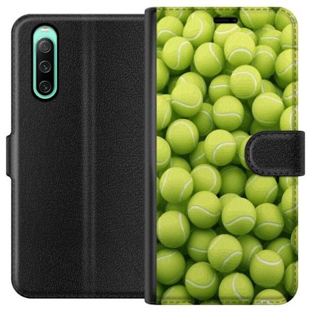 Kompatibel Tegnebogsetui til Sony Sony Xperia 10 IV Mønster af grønne tennisbolde i høj detalje, sporty motiv med gentagende tekstur og stærke far