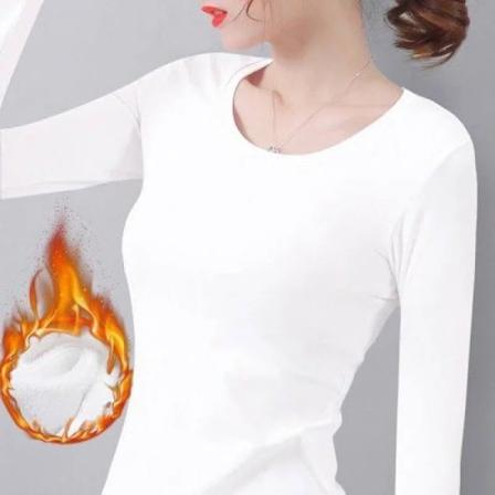 Dam T-shirt med lång ärm, plussammet, värmande fiber, termisk topp, höst/vinter White-round neck L