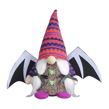 Halloween Ansiktslös Docka Spooky Utsökt Hantverk Tomte Ornament med Ving Semesterpresent till Familj Vänner (Lila)