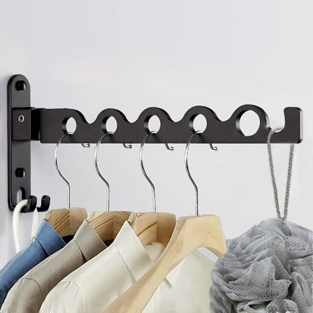 Svart veggmontert tørkestativ, veggmontert hengende sammenleggbart tørkestativ krok